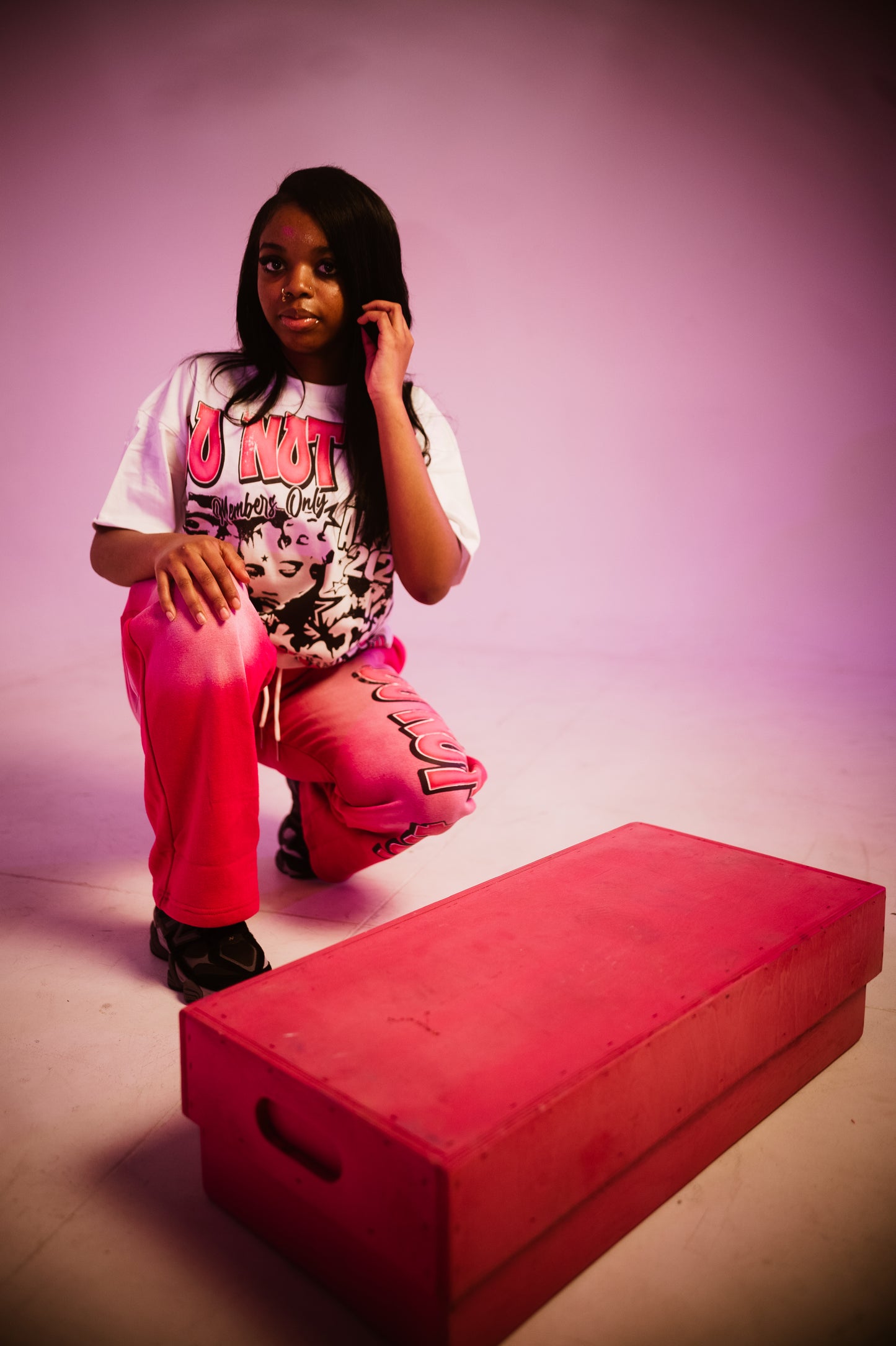 Oversized T-shirt & Baggy Acid Wash Sweatpants Pink Set