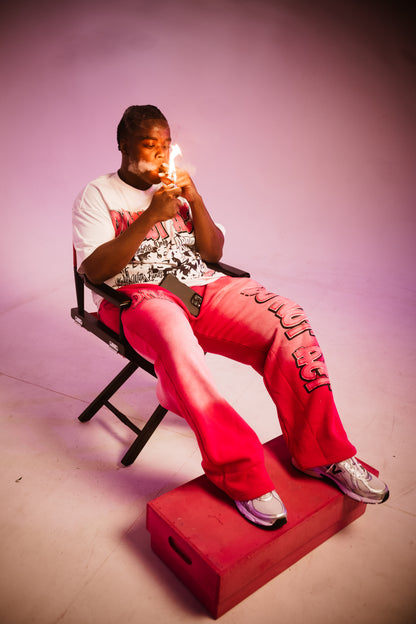 Oversized T-shirt & Baggy Acid Wash Sweatpants Pink Set